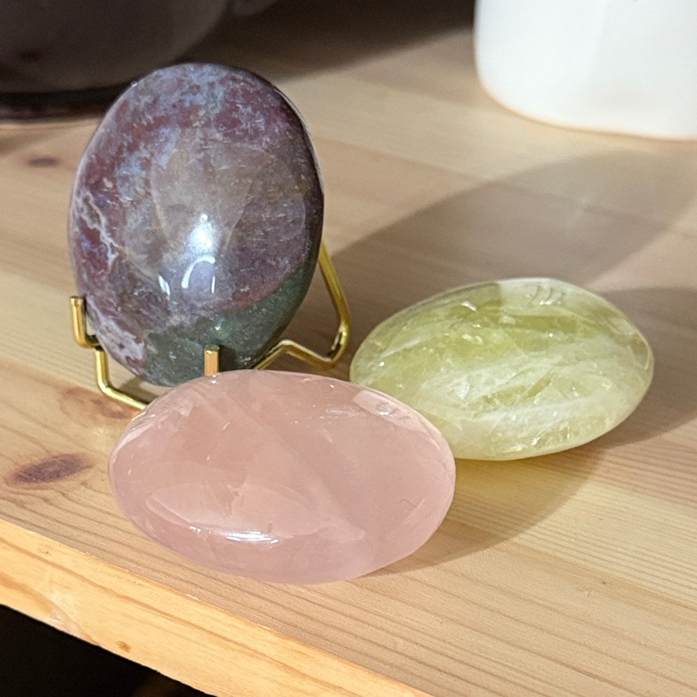 Rose Quartz, Citrine, Ruby Zoisite Palm Stone Set crystal gem